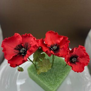Red Gum Paste Poppy Cake Topper- Wedding Cake Topper- Gum Paste Flowers-Birthday